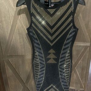 Elegant Black and Gold Studded Dress